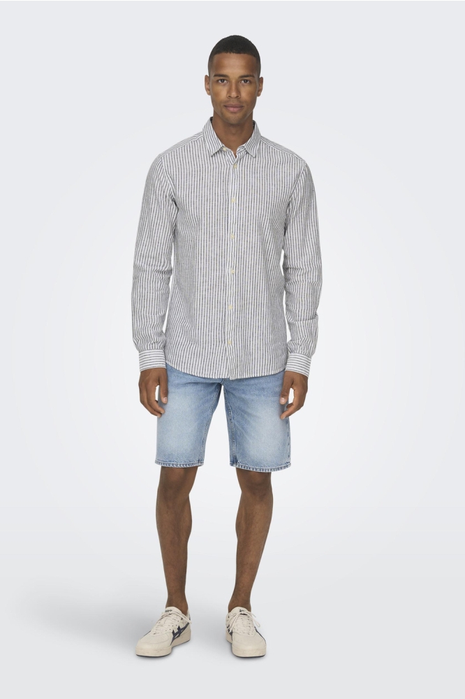 ONSCAIDEN LS STRIPE LINEN SHIRT 660 22026601 DARK NAVY